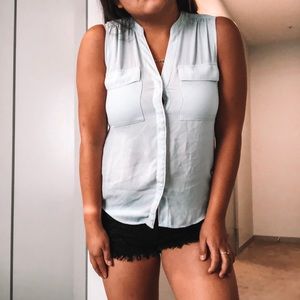 baby blue button down sheer tank
